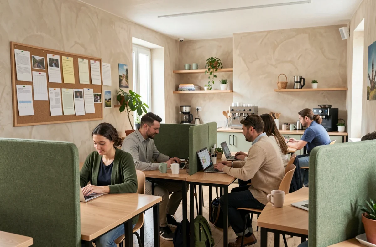 Espace de coworking de proximité BHI Boulogne-Billancourt avec open space convivial et coin café communautaire