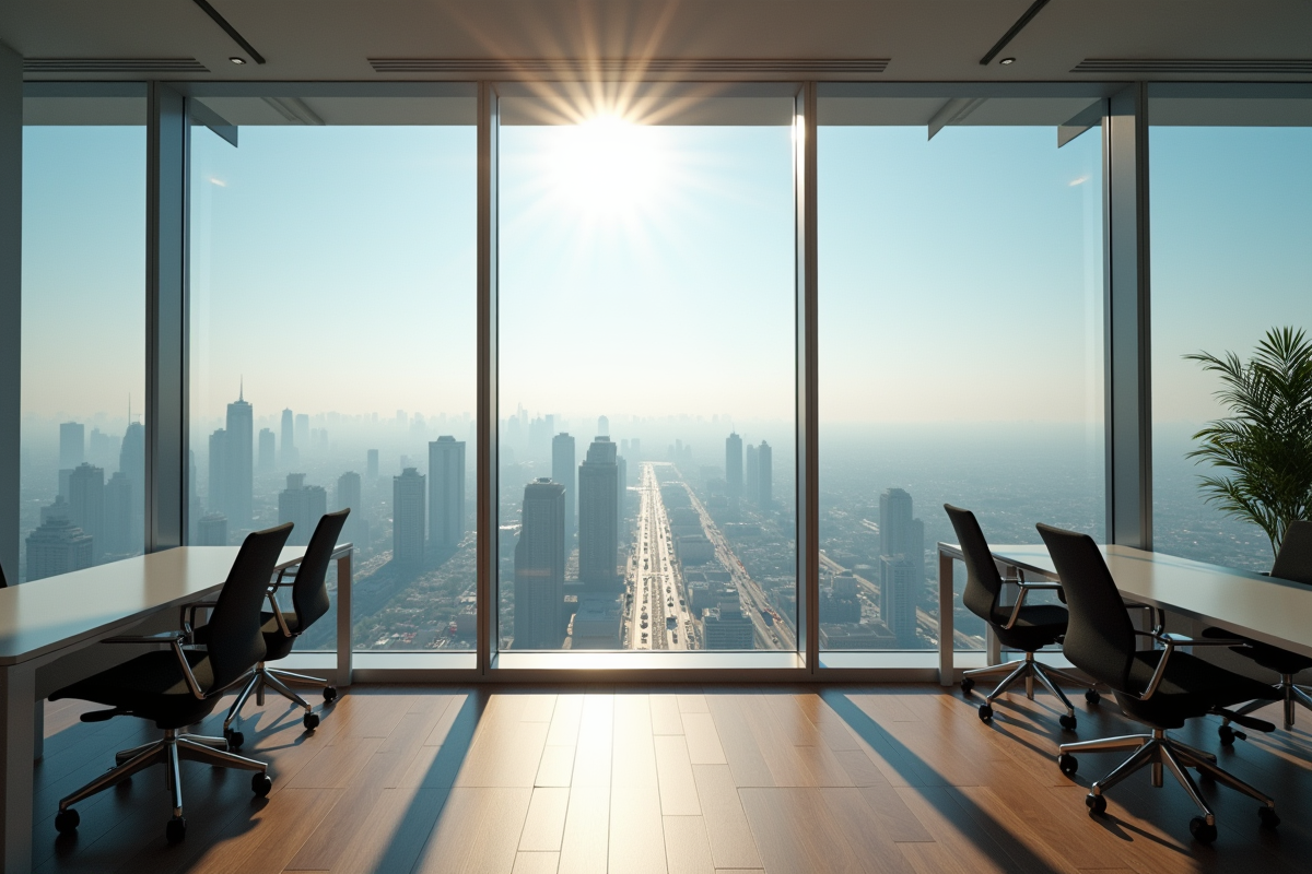 Intérieur de bureau avec vue panoramique sur Almas Tower