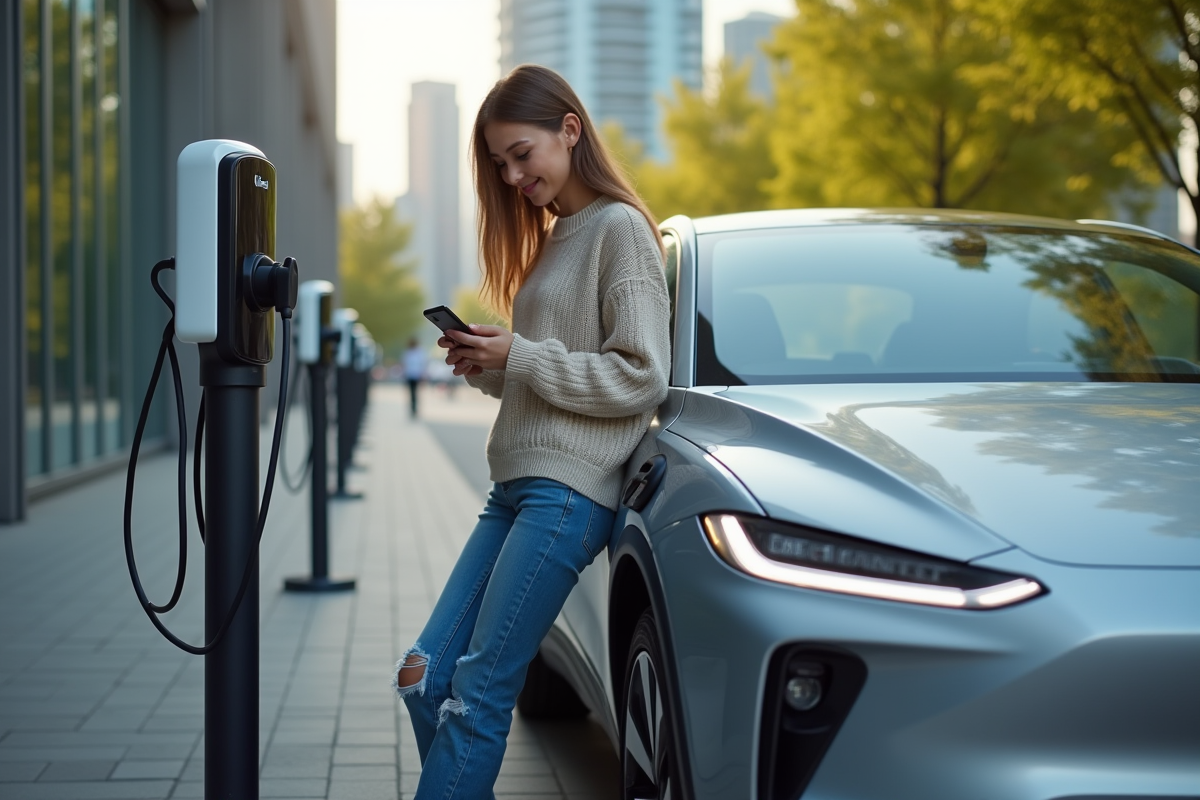 Jeune femme utilisant son smartphone près d