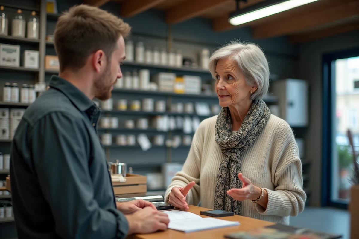 Femme discutant avec un employé dans un magasin d