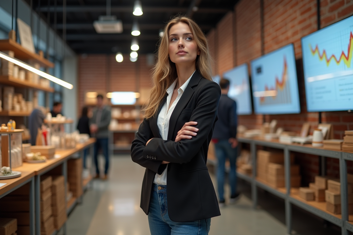 Jeune femme devant un marché prototype innovant