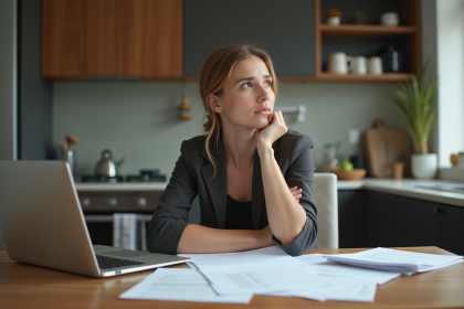 Femme en télétravail dans un appartement moderne