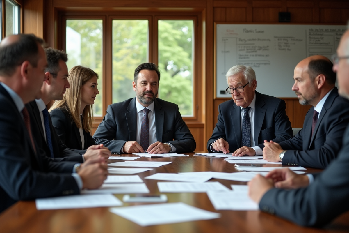 Groupe de fonctionnaires discutant autour d une table avec circulaires