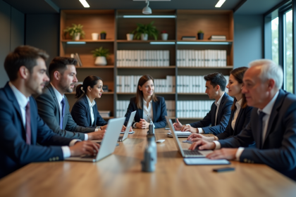 Groupe de professionnels en réunion dans un bureau moderne