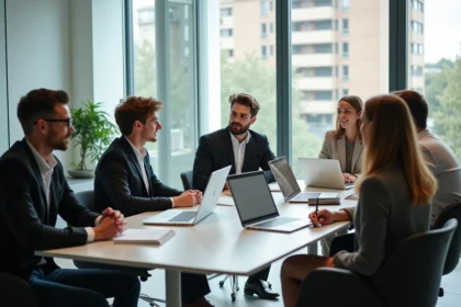 Groupe de jeunes professionnels en réunion de travail