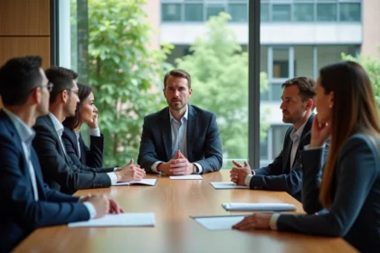 Groupe de professionnels en réunion dans un bureau moderne