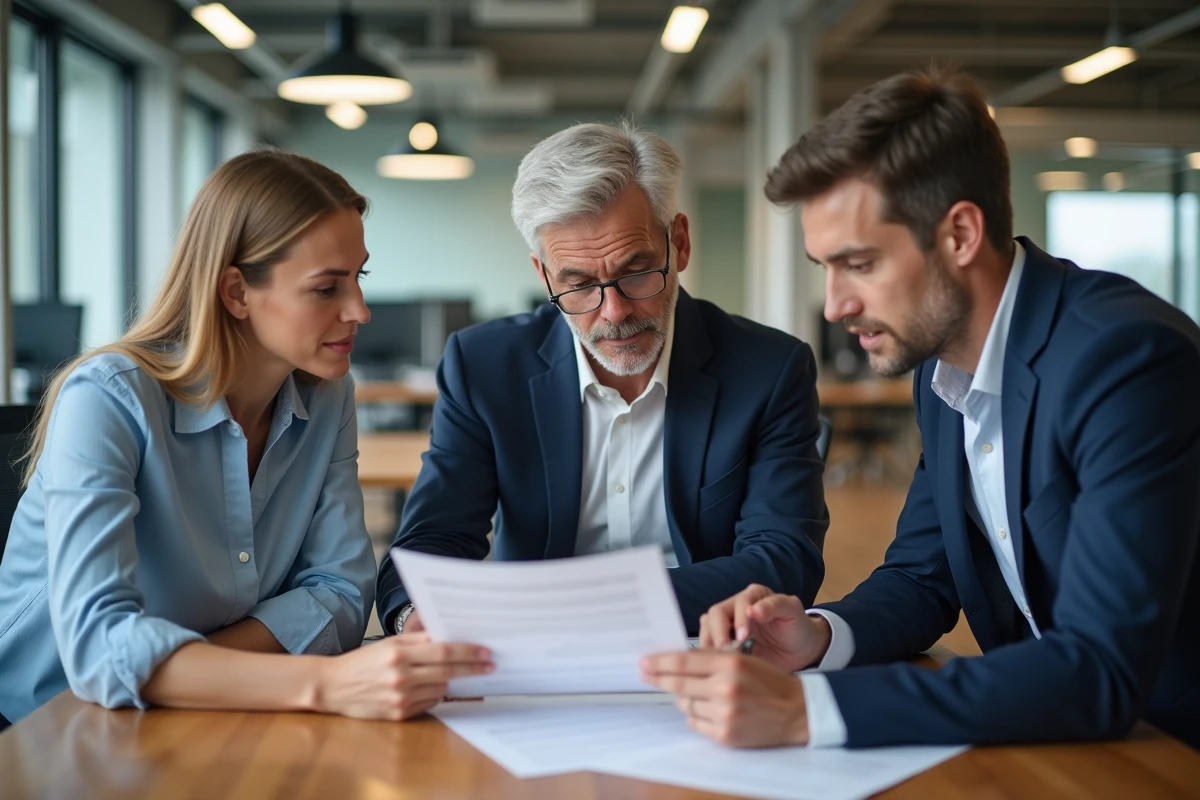 Trois employés discutant autour d