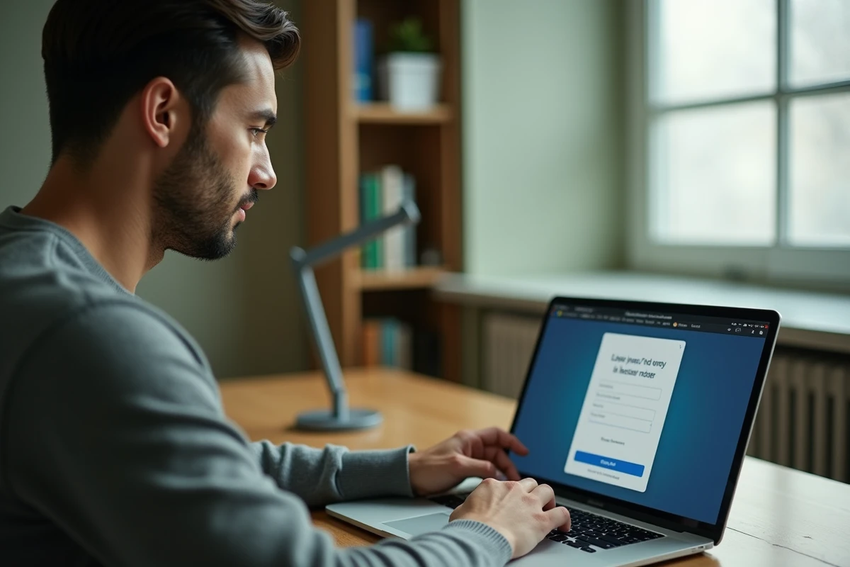 Jeune conseiller consultant un guide de dépannage pour se connecter à un espace conseillers depuis son domicile