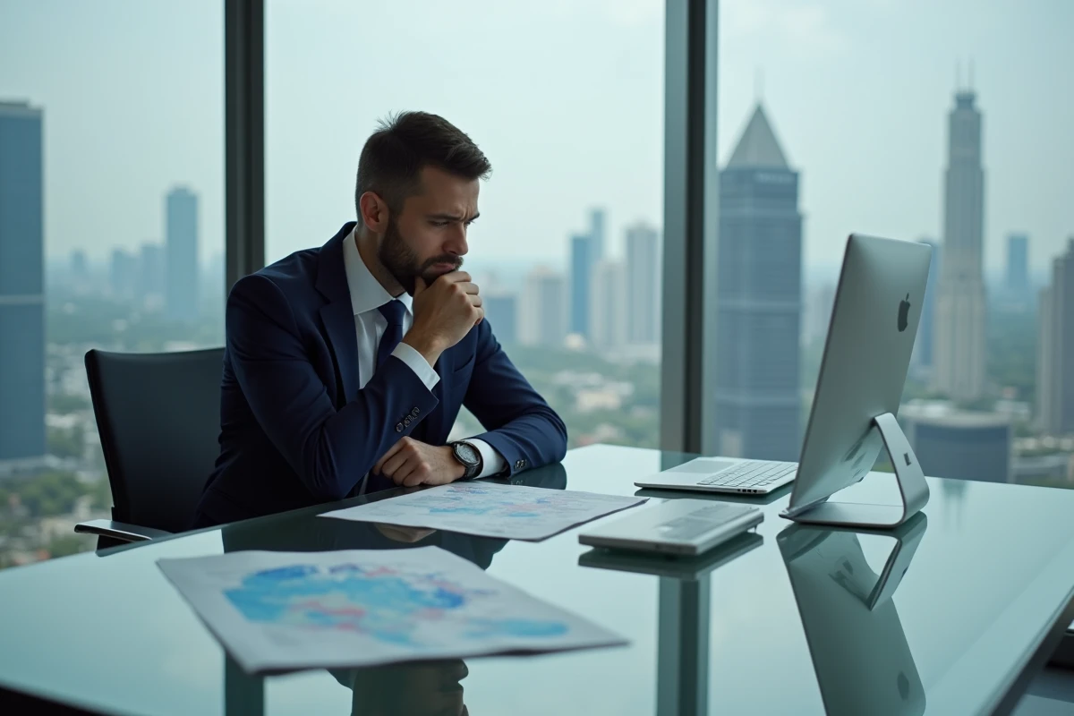 Homme d'affaires en costume bleu dans un bureau moderne