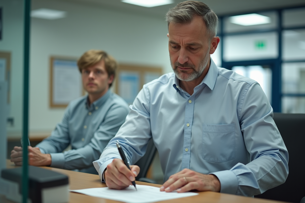 Homme remplissant un formulaire dans une agence d