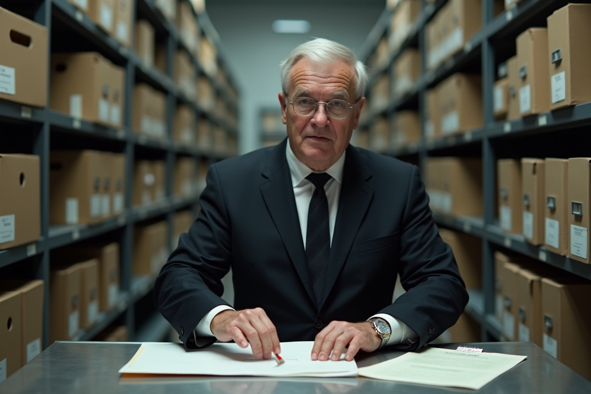 Homme scellant des fichiers dans une archive sécurisée