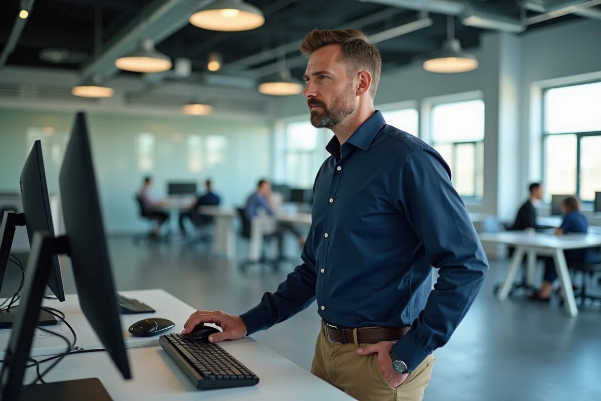 Homme d affaires au travail dans un espace professionnel lumineux