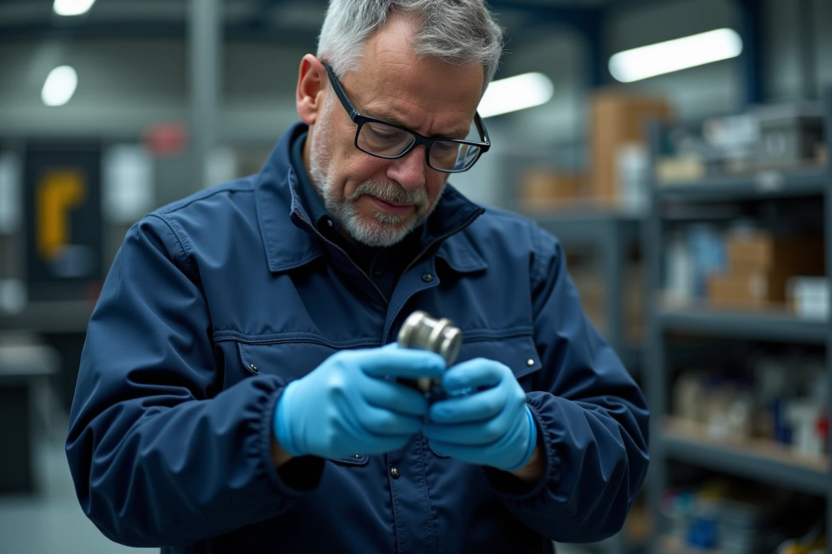 Ingénieur homme examinant un composant métallique précis