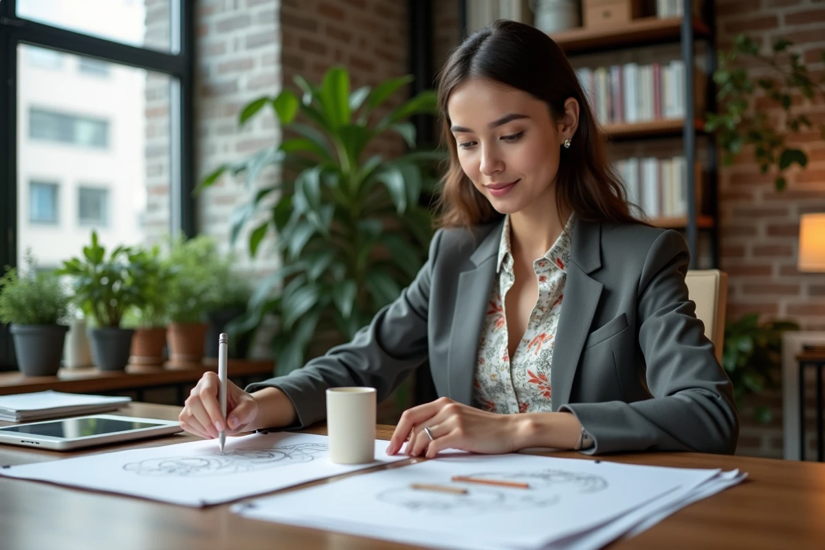 Jeune entrepreneure examinant des prototypes durables
