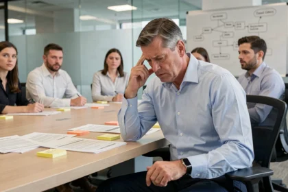 Manager dépassé par ses responsabilités illustrant le théorème de Peter en entreprise