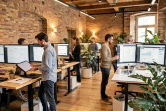 Équipe de créateurs de sites internet travaillant dans une agence numérique moderne en Nouvelle-Aquitaine