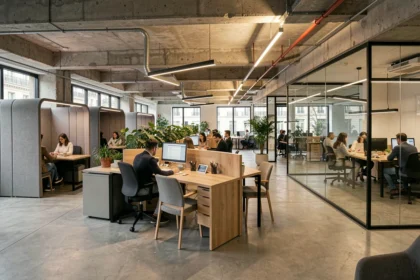 Vue panoramique d'un espace de coworking moderne dans les Hauts-de-Seine avec professionnels au travail