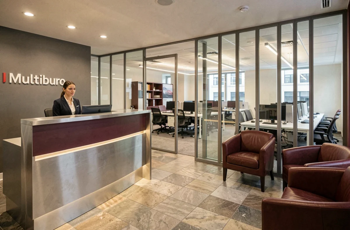 Centre d'affaires flexible Multiburo Boulogne-Billancourt avec réception professionnelle et salle de réunion vitrée