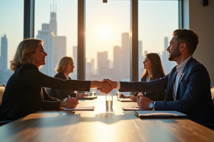 Deux professionnels en affaires serrant la main lors d'une négociation