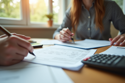 Personne examinant une fiche de salaire à domicile