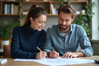 Deux créatifs en réunion dans un bureau moderne