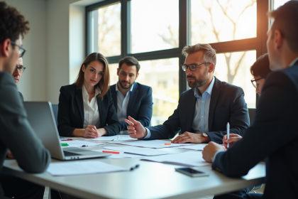 Réunion d'affaires dans un bureau lumineux avec professionnels
