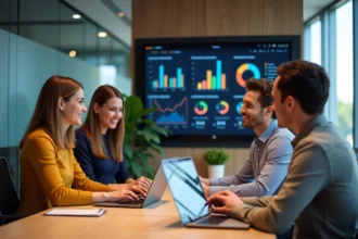 Groupe de jeunes professionnels en réunion de marketing