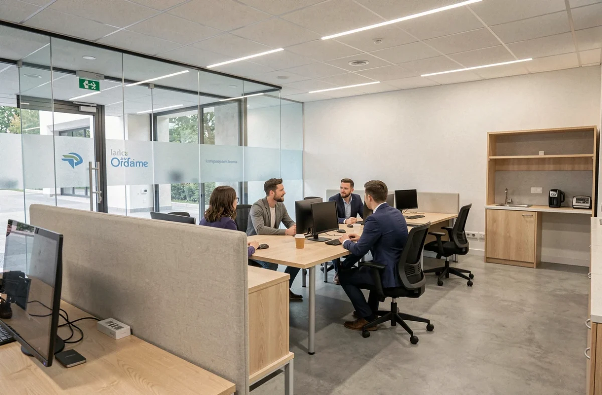 Bureau géré Work and Share La Défense pour équipe moyenne avec espace de travail configuré et entrée vitrée